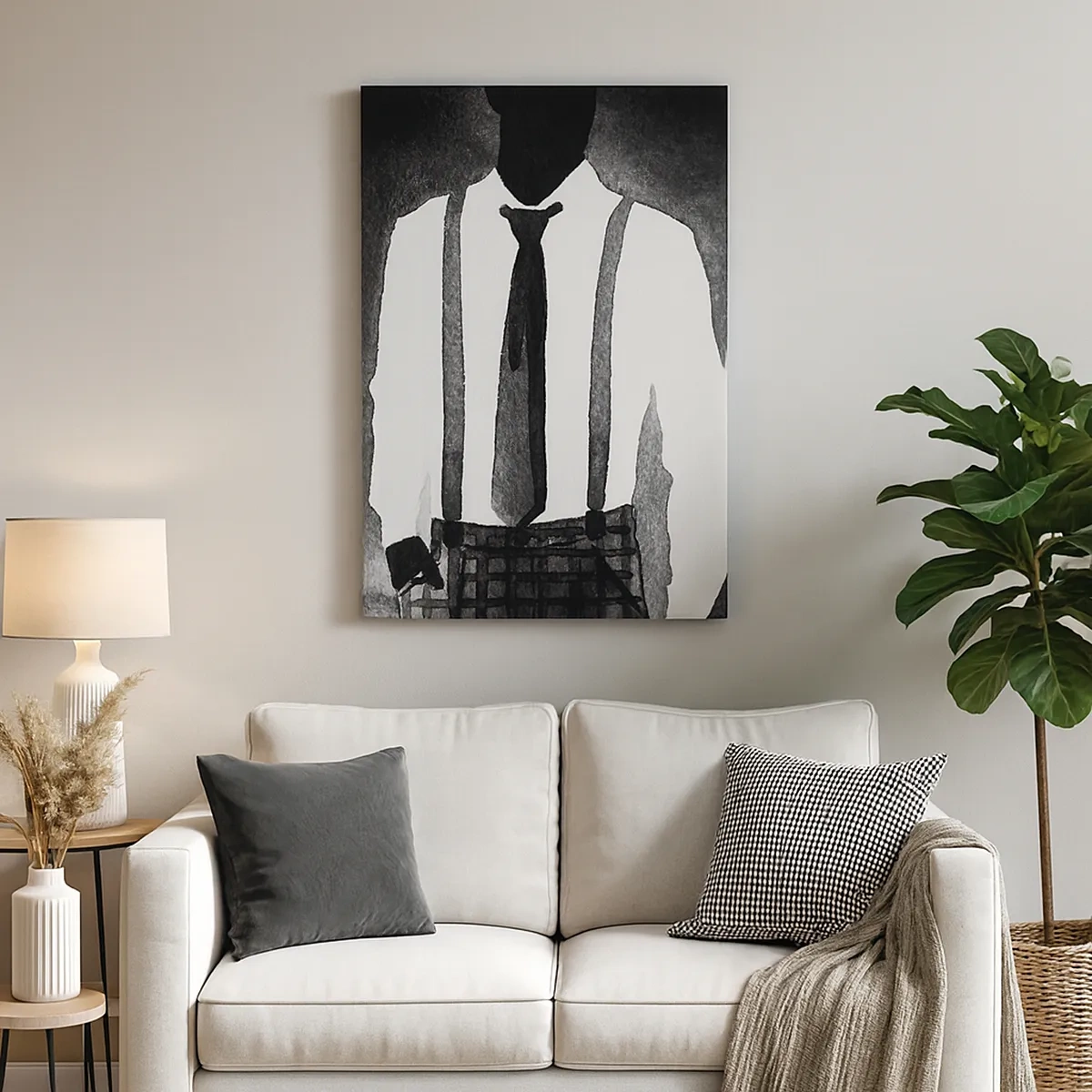 Bild auf Leinwand - Leinwandbild - Charaktere im Noir-Stil, schwarz-weiße Eleganz und Mysterium - 50x70cm - In Noir-Atmosphäre - Moderne Wanddekoration für Wohnzimmer und Schlafzimmer ARTTOR