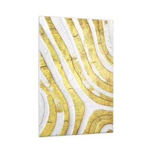 Glasbild - Bild auf glas - Gold- und Weiß-abstrakte Linien in einer 3D-Textur - 80x120cm - Komposition in Weiß und Gold - Moderne Wanddekoration für Wohnzimmer und Schlafzimmer ARTTOR