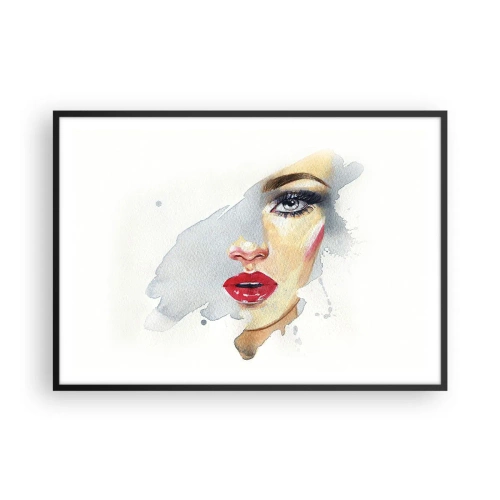 Poster in einem schwarzem Rahmen - Ein Aquarellporträt einer Frau mit intensivem Blick. - 100x70cm - Abspiegeln in einem Wassertropfen - Moderne Wanddekoration für Wohnzimmer und Schlafzimmer ARTTOR