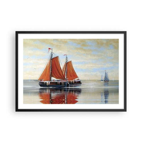 Poster in einem schwarzem Rahmen - Zweimast-Segelboote in ruhigem Wasser - 70x50cm - Hey, Segel, Matrose ... - Moderne Wanddekoration für Wohnzimmer und Schlafzimmer ARTTOR