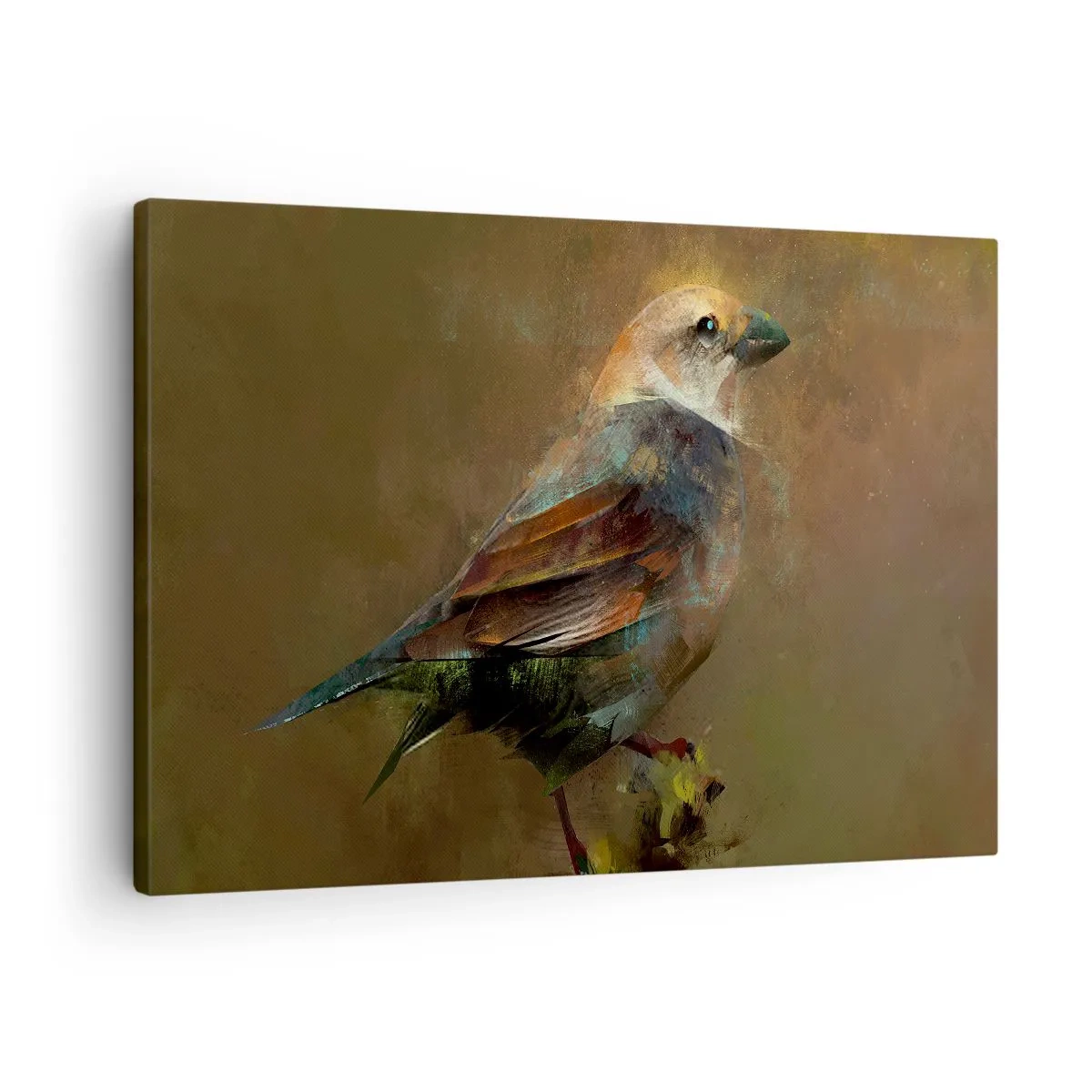 Bild auf Leinwand - Leinwandbild - Eine künstlerische Interpretation eines Spatzen auf braunem Hintergrund - 70x50cm - Ein Spatz, ein kleines Vögelchen - Moderne Wanddekoration für Wohnzimmer und Schlafzimmer ARTTOR