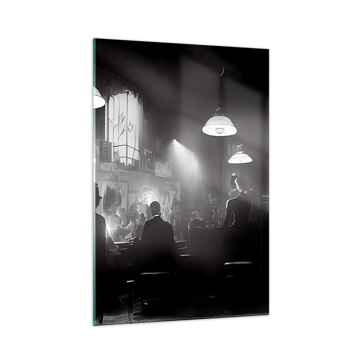 Glasbild - Bild auf glas - Schwarz-weiße Jazz-Nachtclubszene - 70x100cm - In Jazz-Atmosphäre - Moderne Wanddekoration für Wohnzimmer und Schlafzimmer ARTTOR