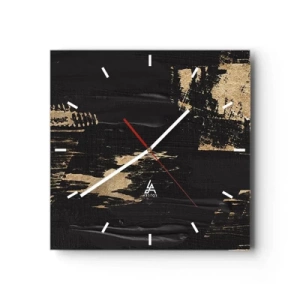Wanduhr - Glasuhr - Abstrakte Komposition in Schwarz- und Goldtönen - 30x30cm - Spur einer Berührung - Moderne Wanddekoration für Wohnzimmer und Schlafzimmer ARTTOR