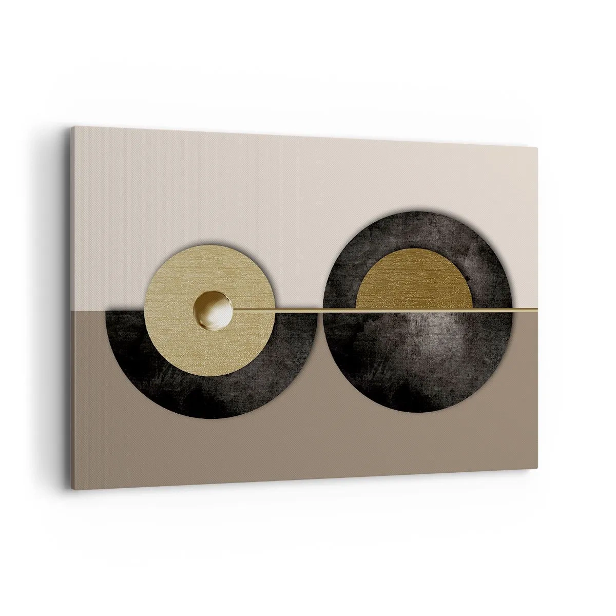 Bild auf Leinwand - Leinwandbild - Abstrakte Kreise in Gold- und Brauntönen - 100x70cm - Variationen rund um den Kreis - Moderne Wanddekoration für Wohnzimmer und Schlafzimmer ARTTOR