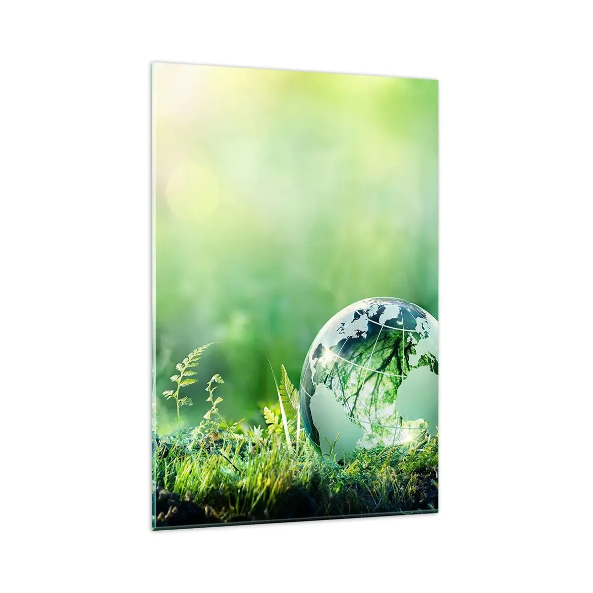 Glasbild - Bild auf glas - Eine Kristallkugel im Grün der Natur - 80x120cm - Der grüne Planet - Moderne Wanddekoration für Wohnzimmer und Schlafzimmer ARTTOR