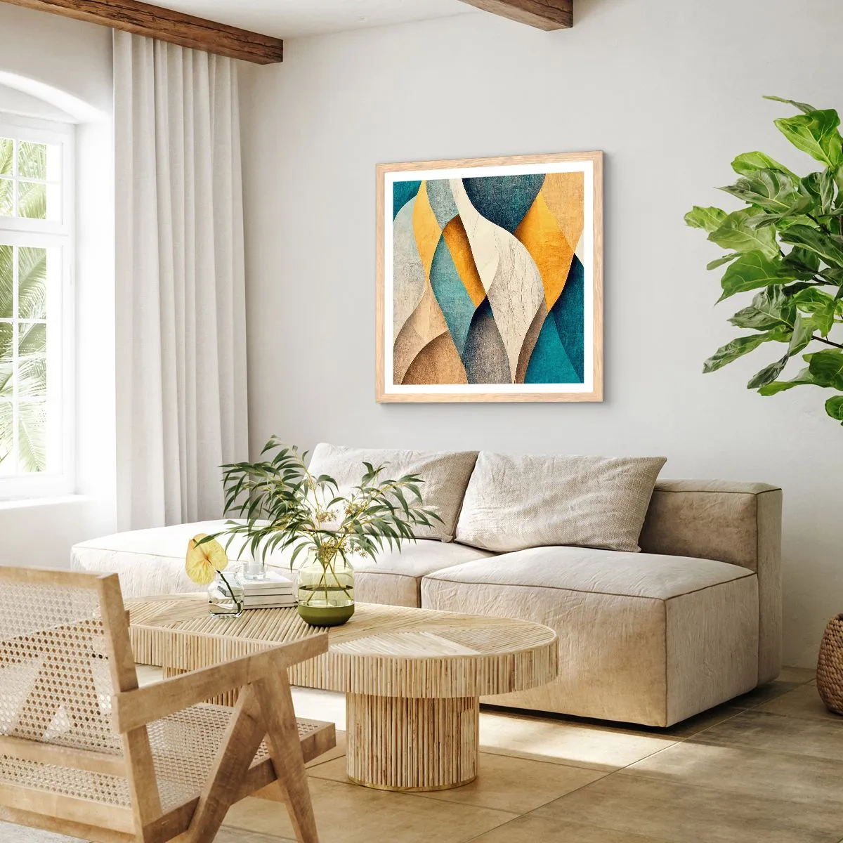 Poster in einem Rahmen aus heller Eiche - Rhythmus und Welle - 50x50 cm