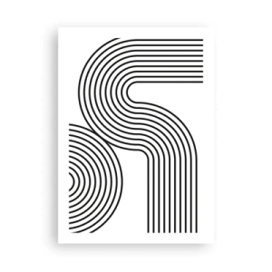 Poster - Moderne Grafik mit abstrakten Linien in Schwarz-Weiß - 50x70cm - An der Kurve - Moderne Wanddekoration für Wohnzimmer und Schlafzimmer ARTTOR