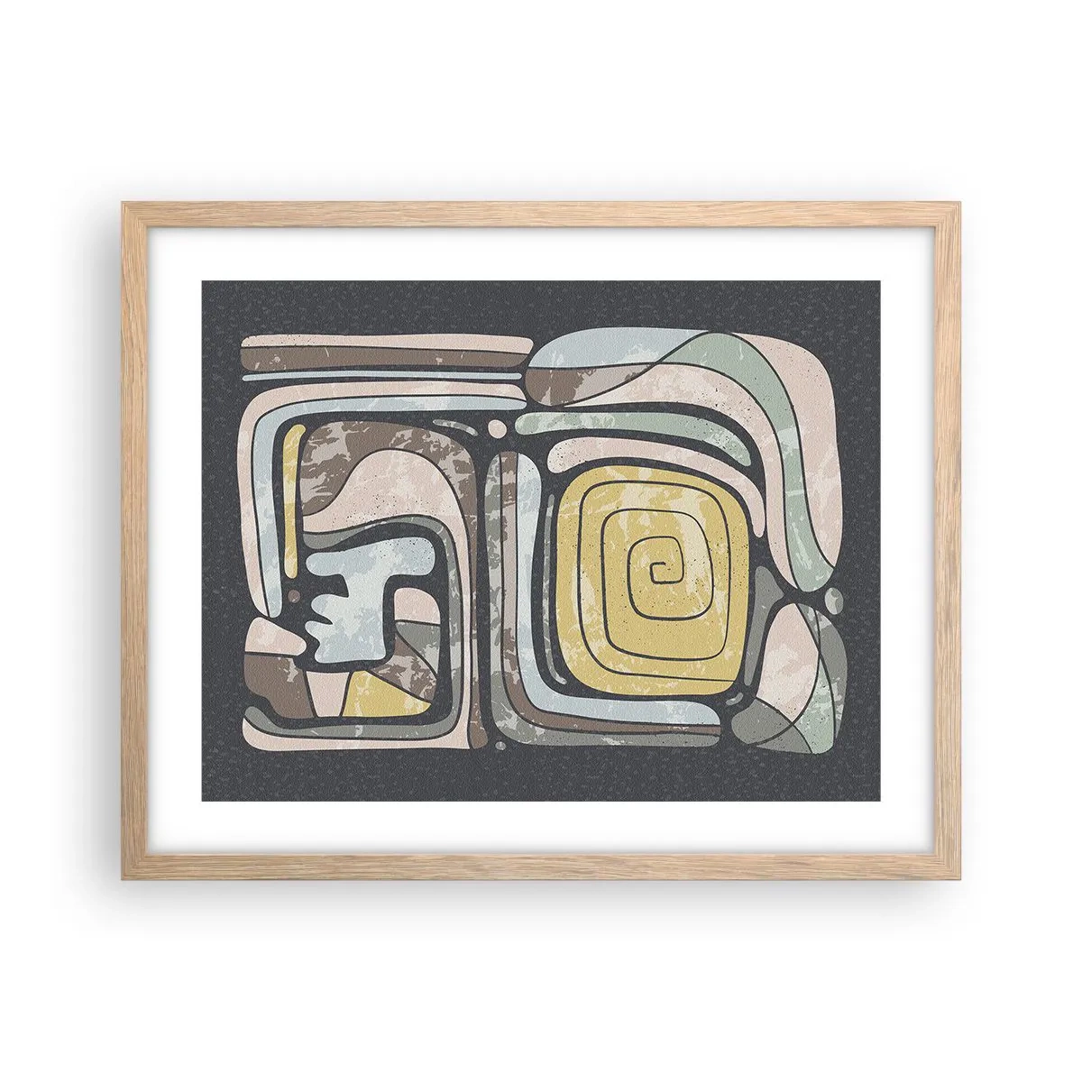 Poster in einem Rahmen aus heller Eiche - Abstraktion im präkolumbianischen Geist - 50x40 cm