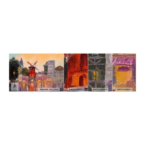 Fototapeten Muster Premium Sand - Pariser Ikonen – Moulin Rouge - Paris, Lüfter, Moulin Rouge - 100x30 cm