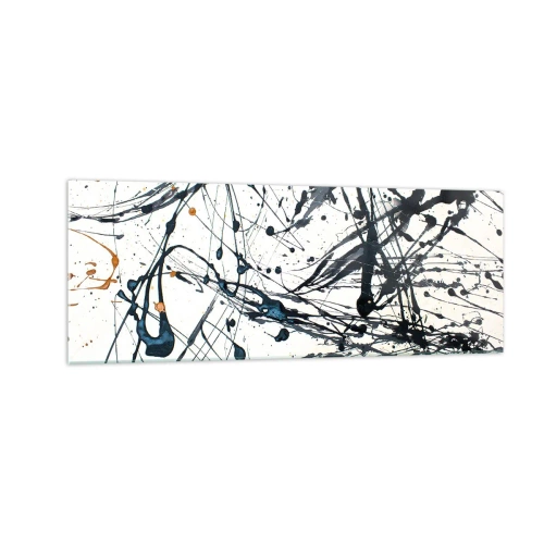 Glasbild - Bild auf glas - Abstraktes Malmuster mit dynamischen Linien und Punkten - 140x50cm - Sinn machen oder keinen Sinn machen? - Moderne Wanddekoration für Wohnzimmer und Schlafzimmer ARTTOR