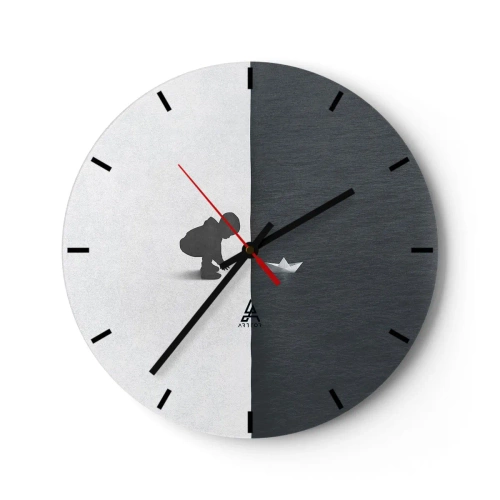Wanduhr - Glasuhr - Silhouette eines Kindes mit einem Papierboot vor einem kontrastierenden Hintergrund - 30x30cm - Tolle Expedition - Moderne Wanddekoration für Wohnzimmer, Küche und Schlafzimmer ARTTOR