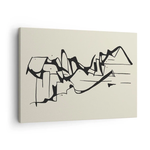 Bild auf Leinwand - Leinwandbild - Abstrakte Zeichnung von Bergen in Schwarz und Weiß - 70x50cm - Vielleicht eine Landschaft - Moderne Wanddekoration für Wohnzimmer und Schlafzimmer ARTTOR