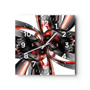 Wanduhr - Glasuhr - Uhrwerk in Graphit und Rot - 40x40 cm