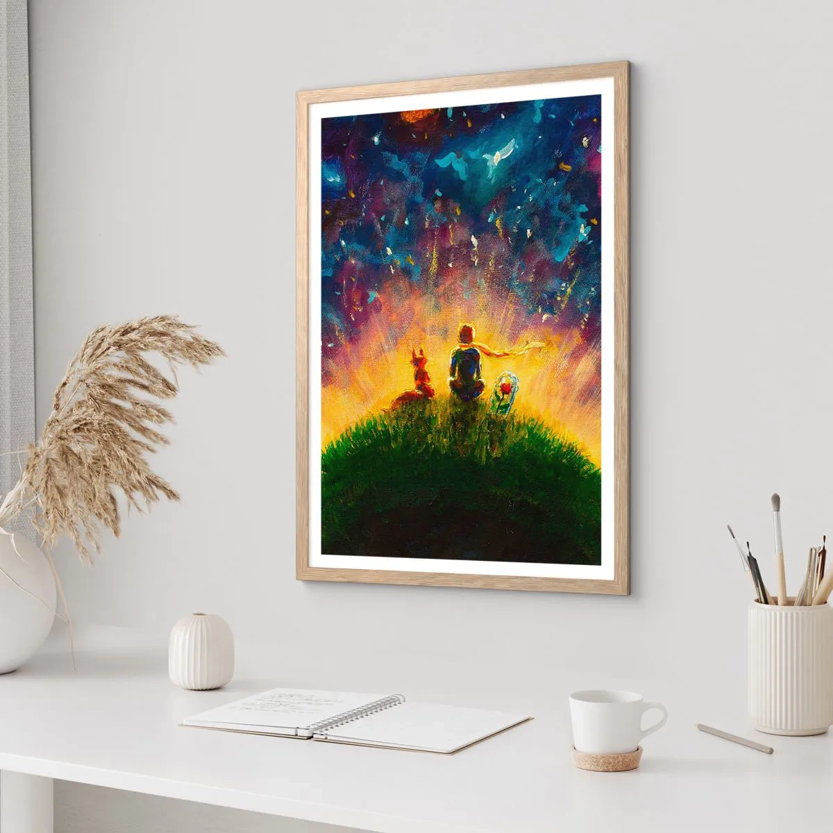 Poster in einem Rahmen aus heller Eiche - Liebe und Freundschaft - die ganze Welt - 70x100 cm