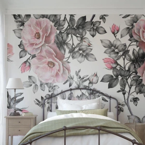 Fototapete Premium Sand - Dezente Rosen in Rosa- und Grautönen - 100x70cm - Verliere dich in den Blüten der Rosen - Moderne Wanddekoration für Wohnzimmer und Schlafzimmer ARTTOR
