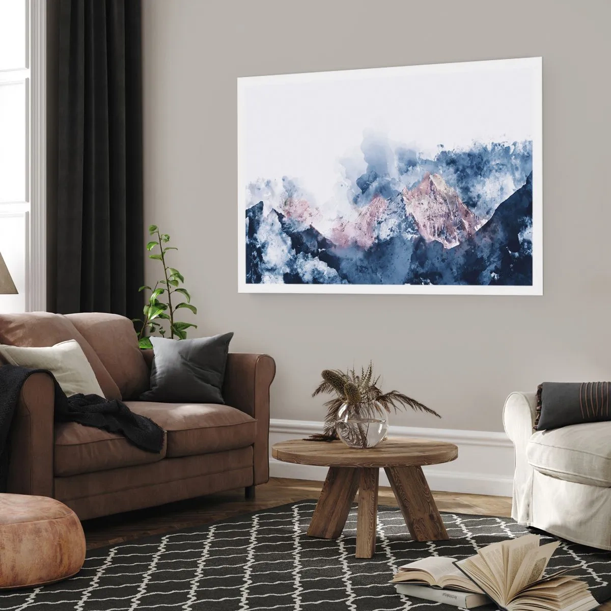 Poster - Aquarell Berge in Pastelltönen auf weißem Hintergrund - 100x70cm - Das sind die Spitzen! - Moderne Wanddekoration für Wohnzimmer und Schlafzimmer ARTTOR