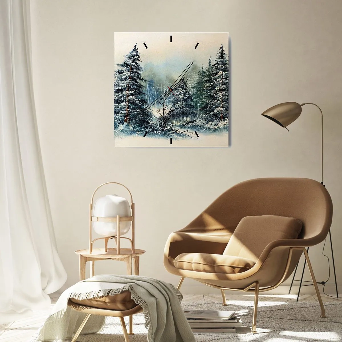 Wanduhr - Glasuhr - Winterlandschaft mit schneebedeckten Bäumen - 30x30cm - Bereit für Weihnachten - Moderne Wanddekoration für Wohnzimmer und Schlafzimmer ARTTOR