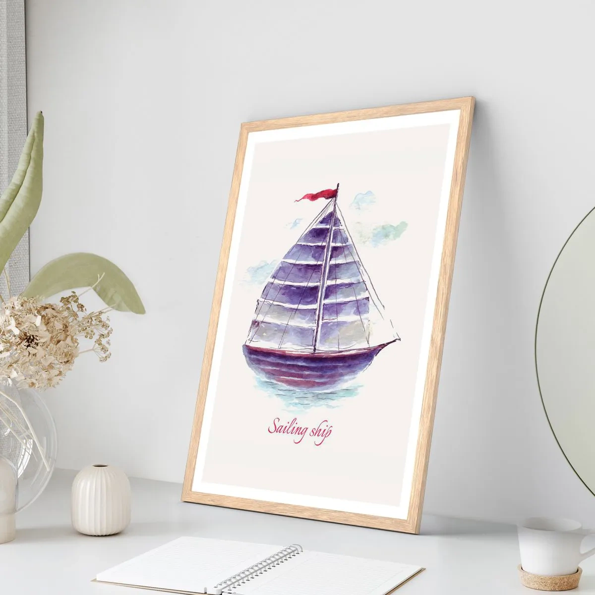 Poster in einem Rahmen aus heller Eiche - Volle Segel und ruhiges Wasser - 61x91 cm