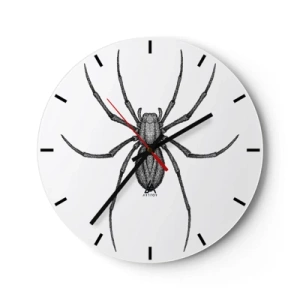 Wanduhr - Glasuhr - Schwarz-weiße Abbildung einer Spinne auf weißem Hintergrund - 30x30cm - Beunruhigende Präzision - Moderne Wanddekoration für Wohnzimmer, Küche und Schlafzimmer ARTTOR