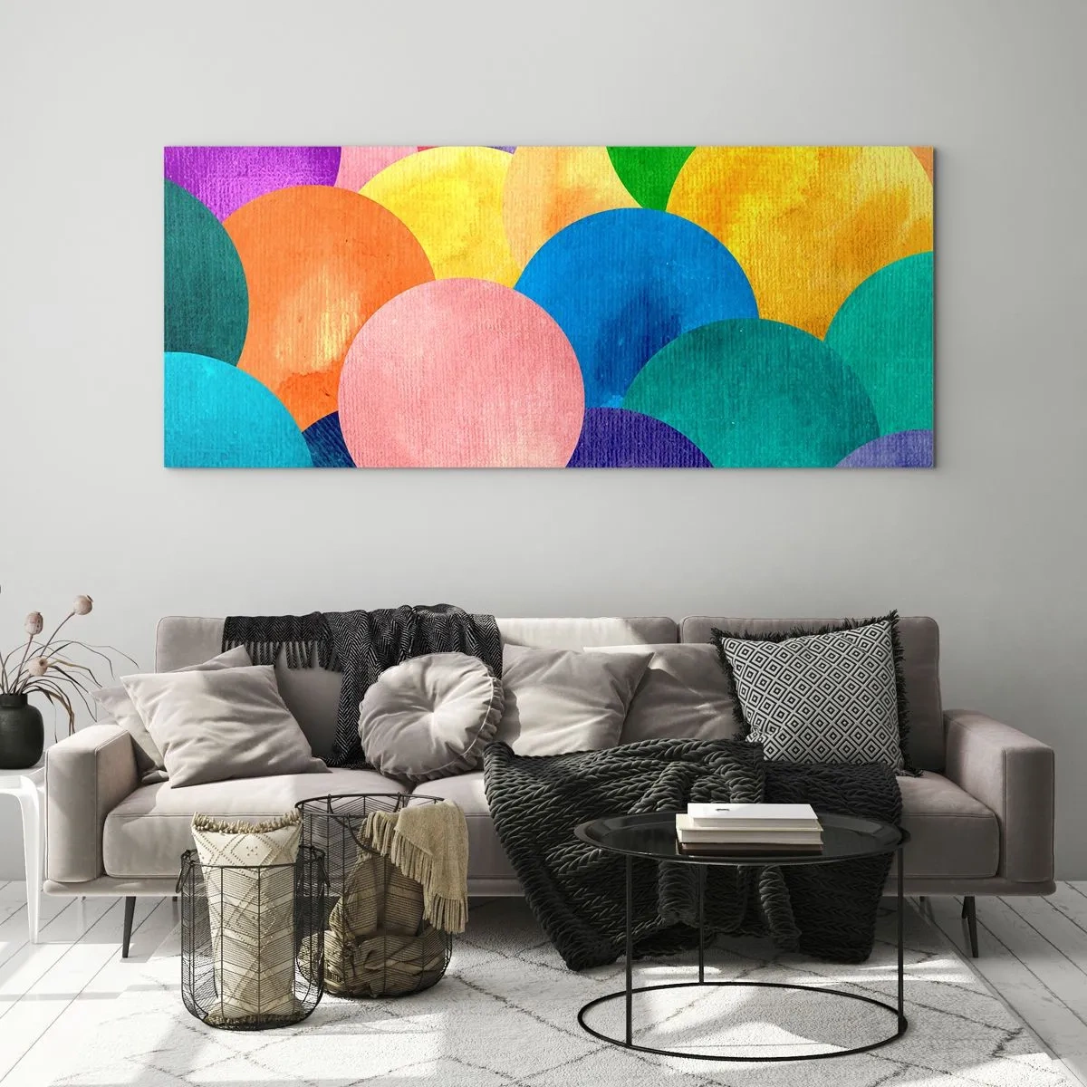Glasbild - Bild auf glas - Bunte Kreise im Aquarellstil - 120x50cm - Die ursprüngliche Fülle des Lebens - Moderne Wanddekoration für Wohnzimmer und Schlafzimmer ARTTOR