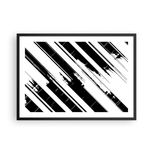 Poster in einem schwarzem Rahmen - Schwarz-weiße Linien und geometrische Muster im modernen Stil - 70x50cm - Eine intensive und dynamische Komposition - Moderne Wanddekoration für Wohnzimmer und Schlafzimmer ARTTOR