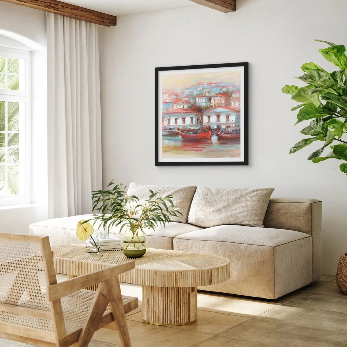 Poster in einem schwarzem Rahmen - Glückliche Stadt - 30x30 cm