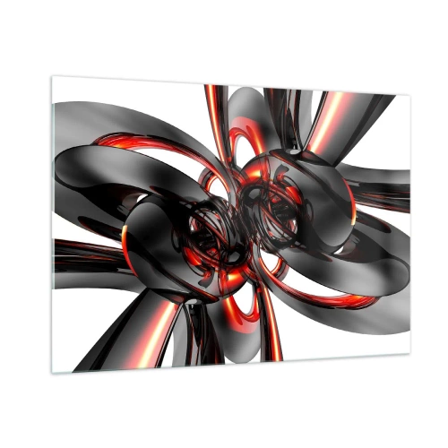 Glasbild - Bild auf glas - Moderne Abstraktion in Schwarz und Rot - 100x70cm - Uhrwerk in Graphit und Rot - Moderne Wanddekoration für Wohnzimmer und Schlafzimmer ARTTOR