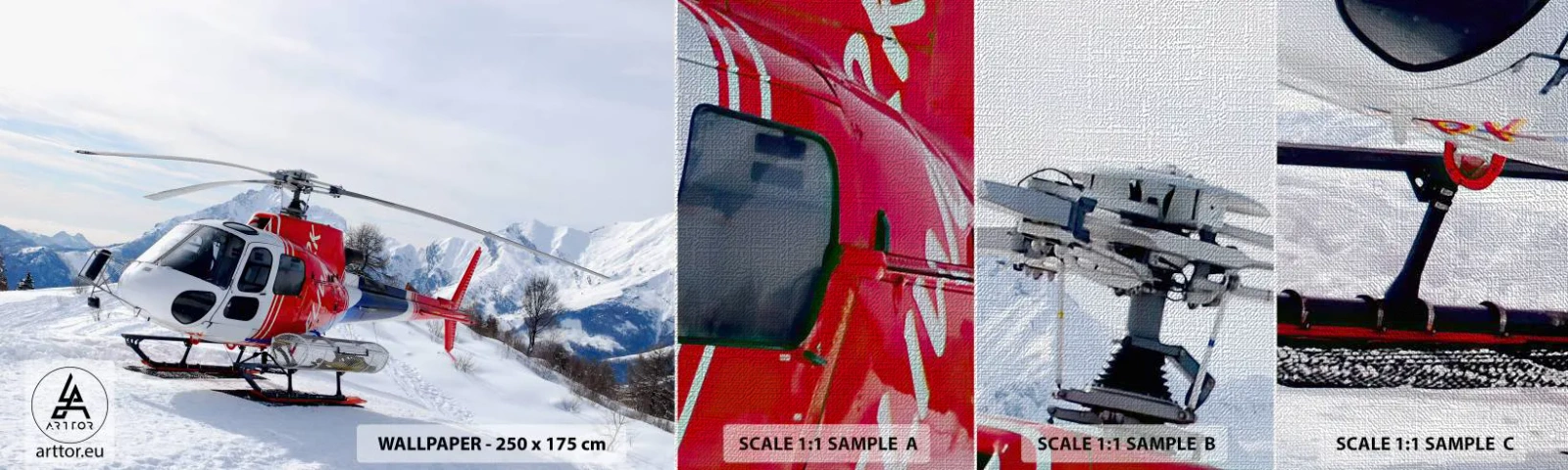 Fototapeten Muster Premium Canvas - Immer bereit - Hubschrauber, Landschaft, Alpen - 100x30 cm