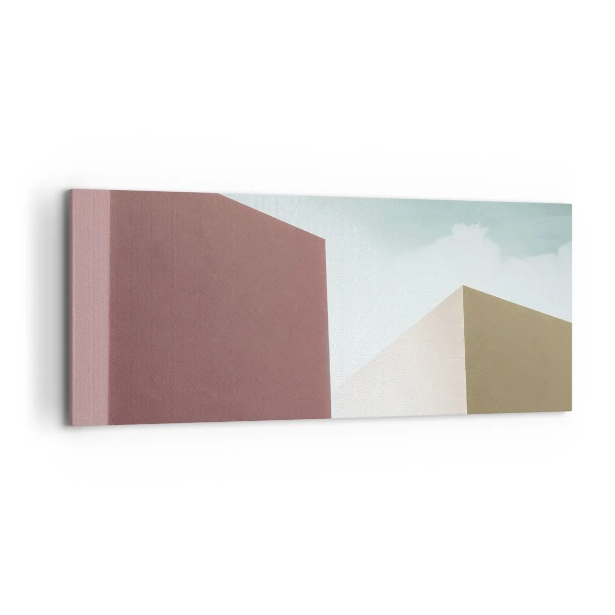 Bild auf Leinwand - Leinwandbild - Minimalistische Architektur mit pastellfarbenen Blöcken und Himmel - 120x50cm - Geometrie des sonnigen Sommers - Moderne Wanddekoration für Wohnzimmer und Schlafzimmer ARTTOR