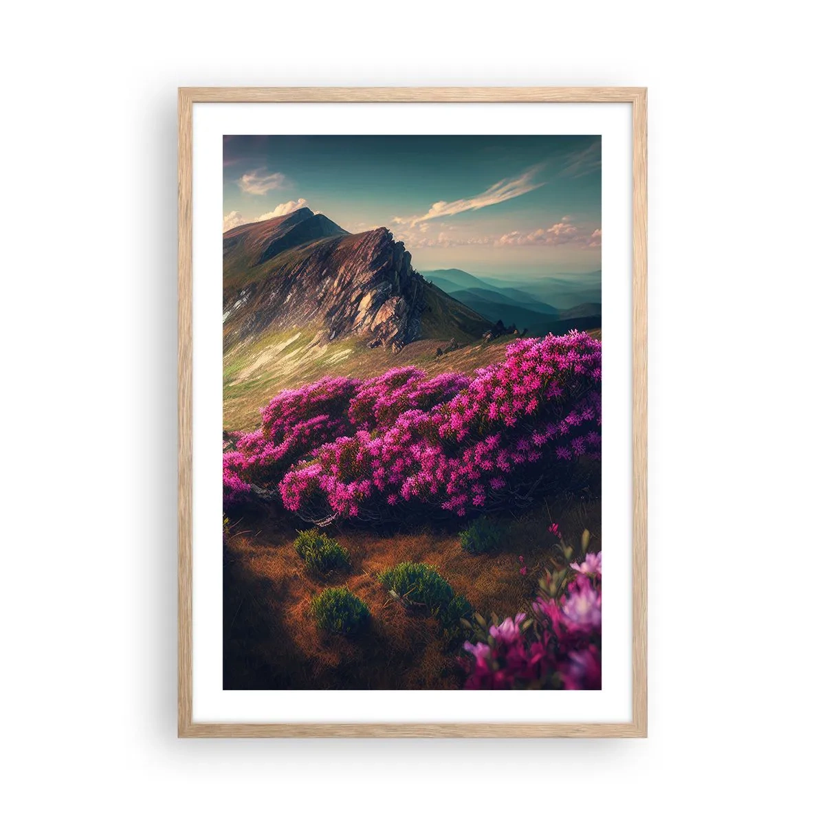 Poster in einem Rahmen aus heller Eiche - Sommer in den Bergen - 50x70 cm