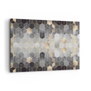 Bild auf Leinwand - Leinwandbild - Geometrisches Muster in goldenen Farbtönen - 120x80cm - Diamant-Komposition - Moderne Wanddekoration für Wohnzimmer und Schlafzimmer ARTTOR