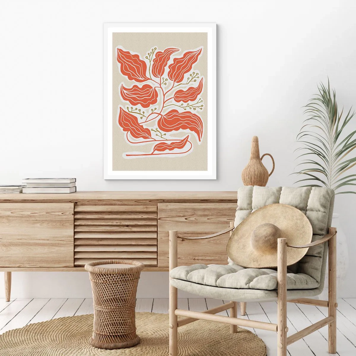 Poster in einem weißen Rahmen - Im Folkstil und korallenartig - 50x70 cm