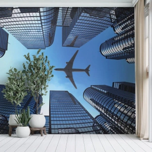 Selbstklebende Fototapete Deluxe Sticker - Der Blick aus der Glasschlucht - Die Architektur, Flugzeug, Stadt - 450x315 cm