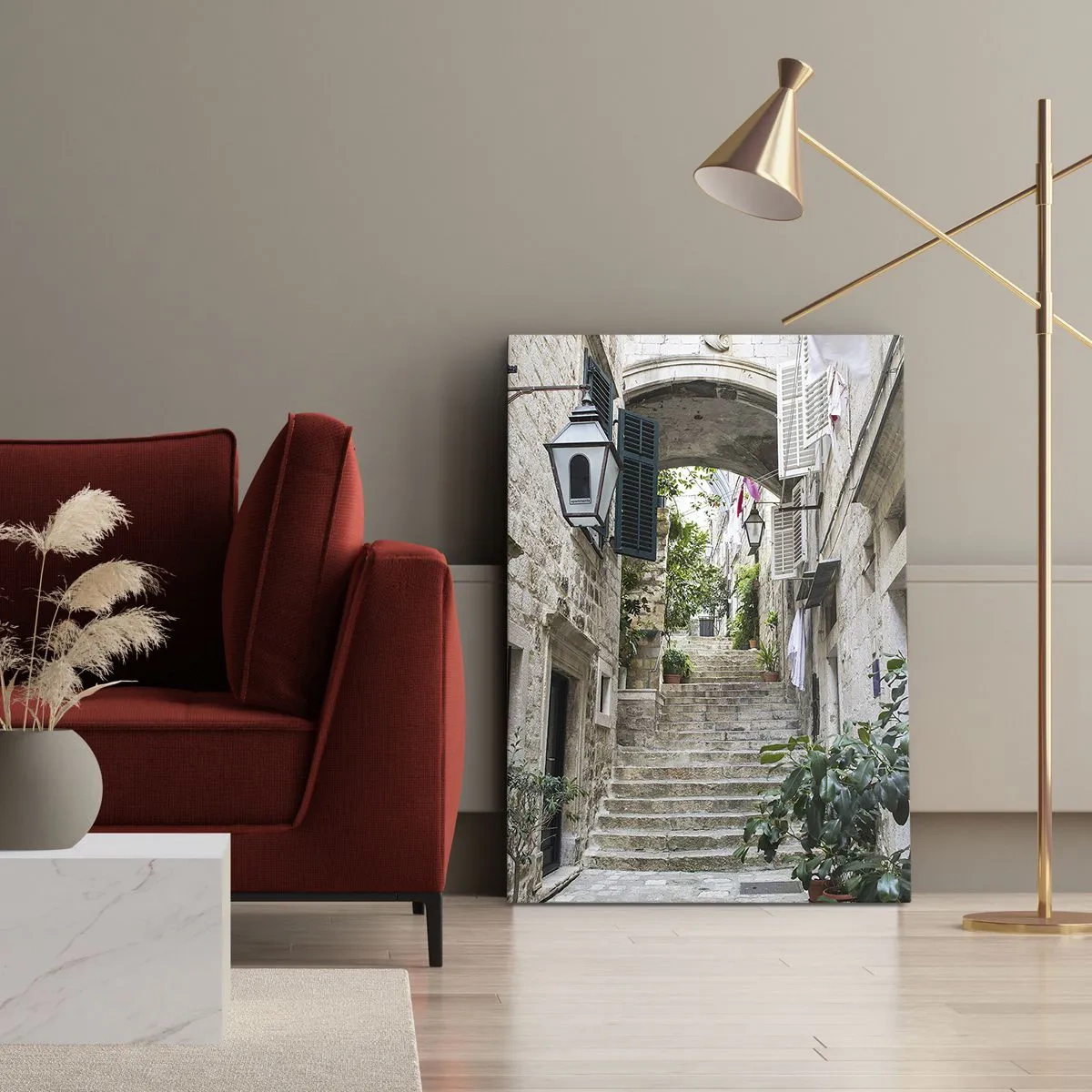 Bild auf Leinwand - Leinwandbild - Eine bezaubernde Gasse - 70x100 cm