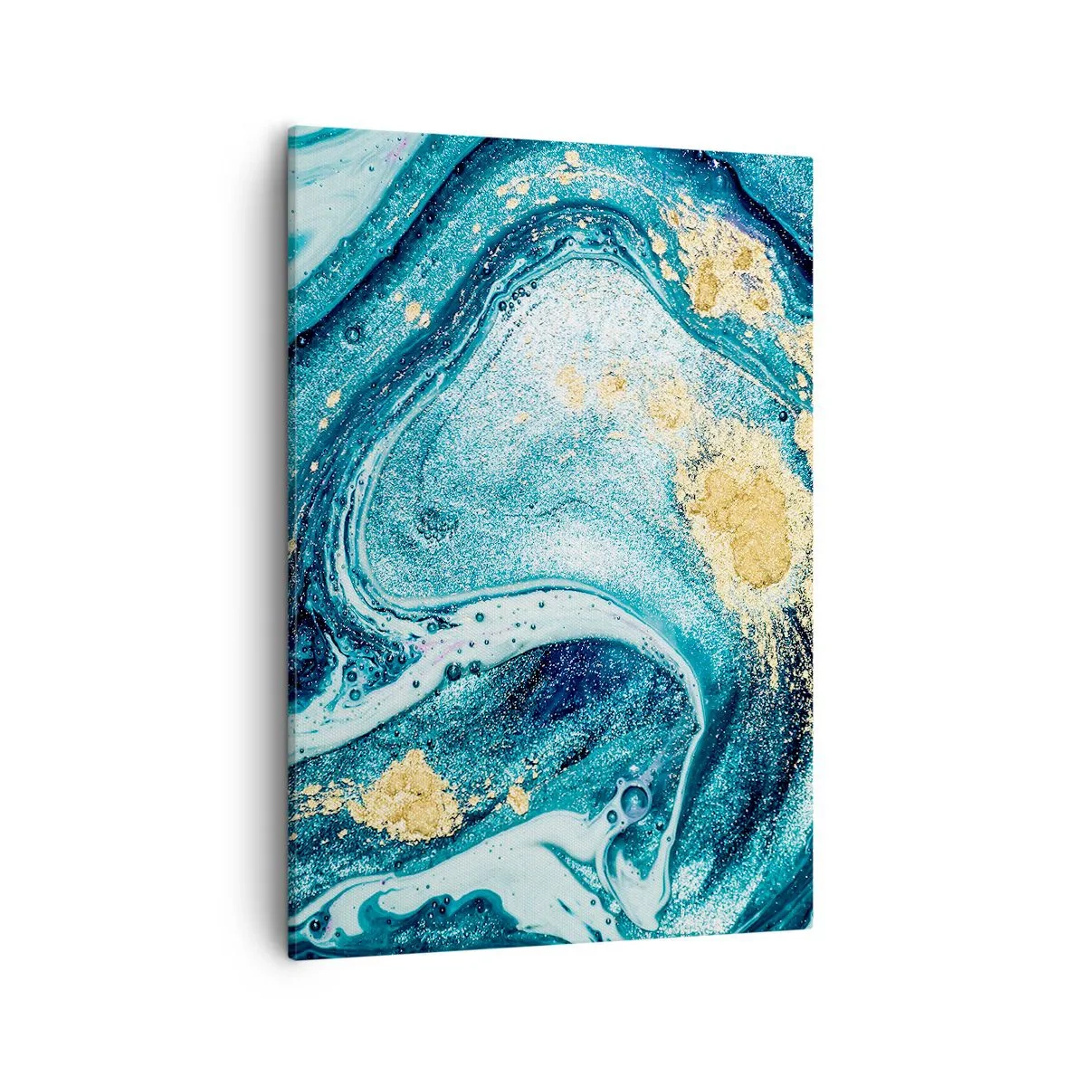 Bild auf Leinwand - Leinwandbild - Eine abstrakte Komposition aus Wellen und goldenen Akzenten - 50x70cm - Blauer Wirbel - Moderne Wanddekoration für Wohnzimmer und Schlafzimmer ARTTOR