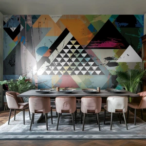 Fototapete Premium Sand - Abstrakte geometrische Komposition mit Dreiecken - 100x70cm - Wie einfach ist es - Moderne Wanddekoration für Wohnzimmer und Schlafzimmer ARTTOR