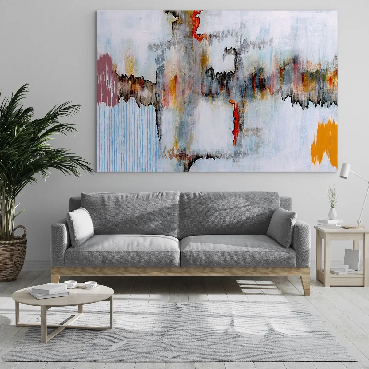 Glasbild - Bild auf glas - Abstrakte Komposition mit energetischen Farben - 120x80cm - Ein Stock auf dem Wasser - Moderne Wanddekoration für Wohnzimmer und Schlafzimmer ARTTOR