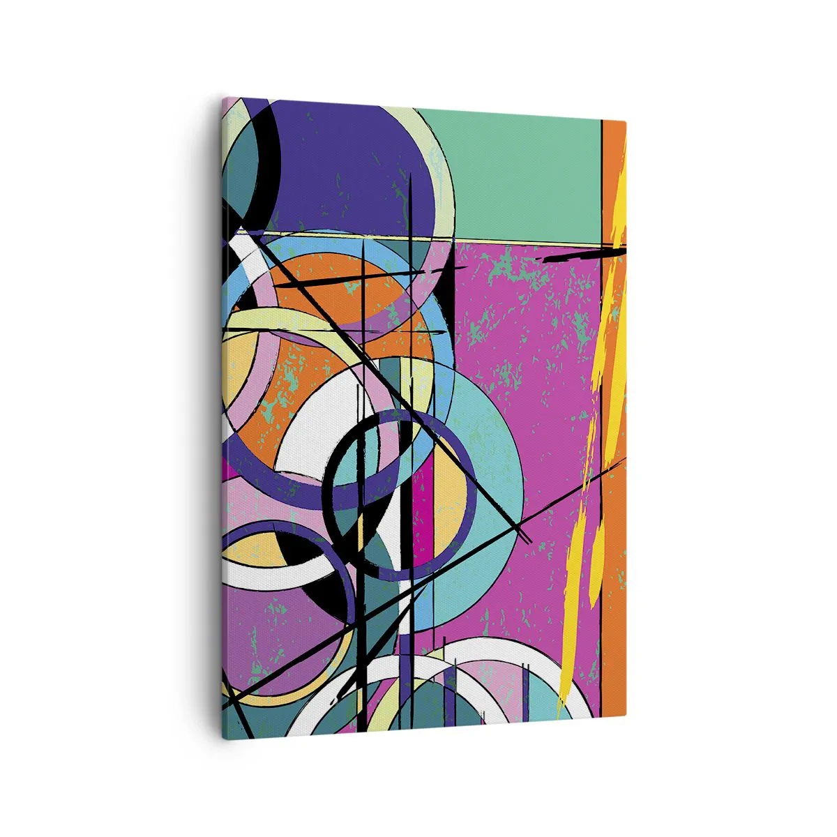 Bild auf Leinwand - Leinwandbild - Bunte Abstraktion mit geometrischen Kreisen - 50x70cm - Rad für Rad - Moderne Wanddekoration für Wohnzimmer und Schlafzimmer ARTTOR