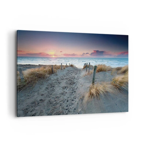 Bild auf Leinwand - Leinwandbild - Weg zum Strand bei Sonnenuntergang - 100x70cm - Du hast einen Regenbogen aus strahlendem Licht verschüttet ... - Moderne Wanddekoration für Wohnzimmer und Schlafzimmer ARTTOR