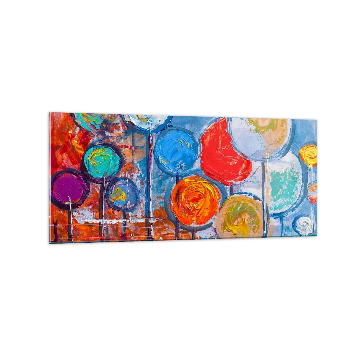 Glasbild - Bild auf glas - Bunte abstrakte Bäume auf blauem Hintergrund - 120x50cm - Wunder am Stiel - Moderne Wanddekoration für Wohnzimmer und Schlafzimmer ARTTOR
