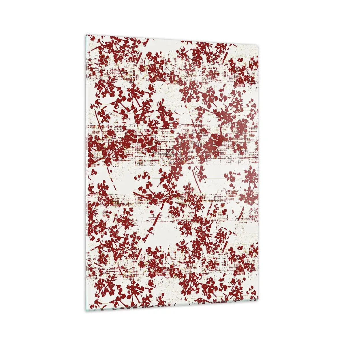 Glasbild - Bild auf glas - Ein Blumenmuster in Rot auf einem hellen, verwitterten Hintergrund - 50x70cm - Wie alter Perkal - Moderne Wanddekoration für Wohnzimmer und Schlafzimmer ARTTOR