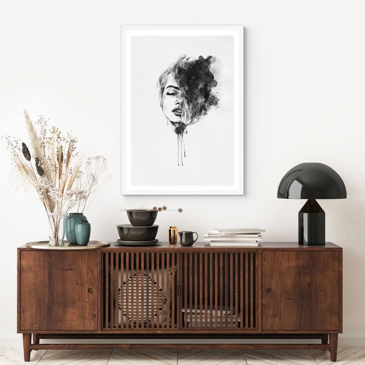 Poster in einem weißen Rahmen - Wovon träumt das Mädchen - 40x50 cm