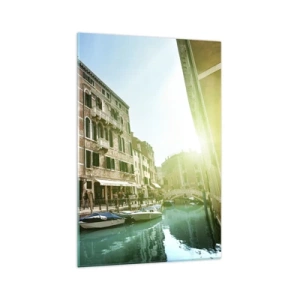 Glasbild - Bild auf glas - Venedig-Brücke und Kanal mit historischer Architektur - 70x100cm - Venedig - Amore Mio - Moderne Wanddekoration für Wohnzimmer und Schlafzimmer ARTTOR