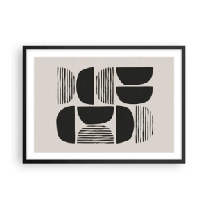 Poster in einem schwarzem Rahmen - Geometrie mit Halbkreisen und Linien in Schwarz auf hellem Hintergrund - 70x50cm - Halbherzige Deals - Moderne Wanddekoration für Wohnzimmer und Schlafzimmer ARTTOR