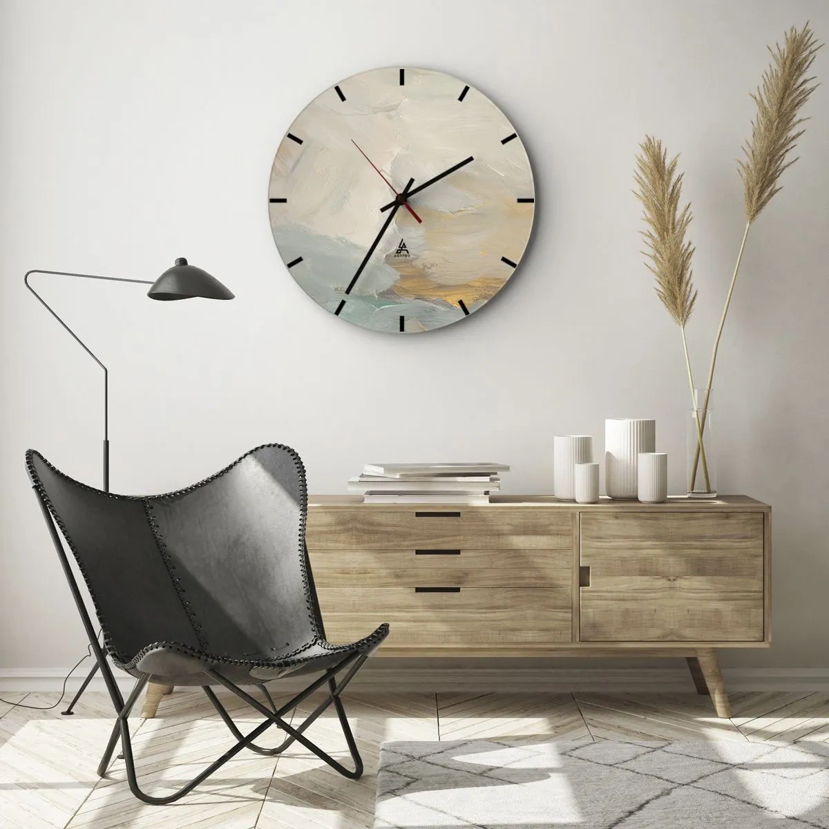 Wanduhr - Glasuhr - Abstraktion – das Land der Sanftheit - 40x40 cm