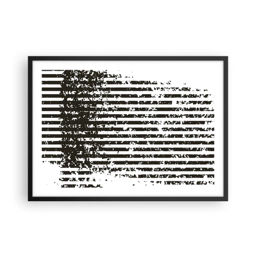 Poster in einem schwarzem Rahmen - Abstrakte Linien mit Distressed-Effekt in Schwarz und Weiß - 70x50cm - Rhythmus und Rauschen - Moderne Wanddekoration für Wohnzimmer und Schlafzimmer ARTTOR