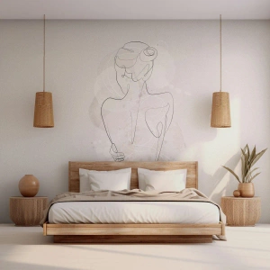 Fototapete Premium Sand - Eine zarte Skizze einer weiblichen Silhouette auf hellem Hintergrund - 100x70cm - Wie ein sensibles Instrument - Moderne Wanddekoration für Wohnzimmer und Schlafzimmer ARTTOR