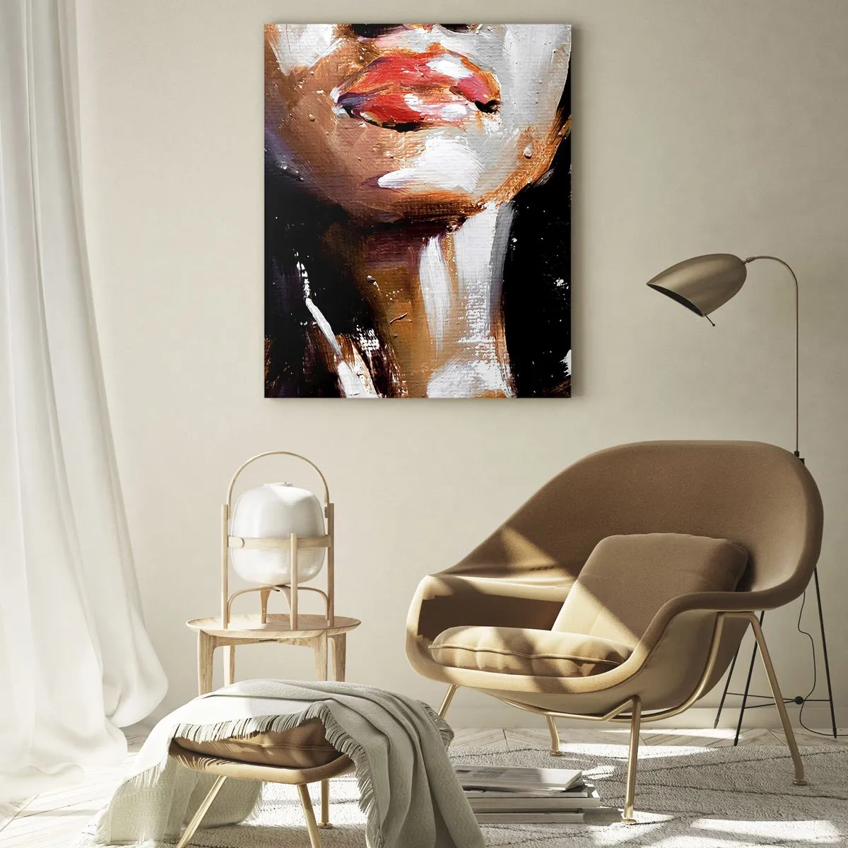Glasbild - Bild auf glas - Nahaufnahme eines farbenfrohen Frauenporträts im ausdrucksstarken Stil - 50x70cm - Stolz ohne Vorurteile - Moderne Wanddekoration für Wohnzimmer und Schlafzimmer ARTTOR
