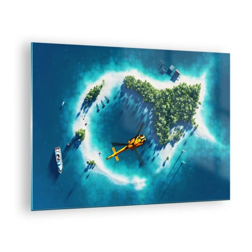 Glasbild - Bild auf glas - Kaufen Sie sich eine Insel - 70x50cm - Kauf dir eine Insel - Moderne Wanddekoration für Wohnzimmer und Schlafzimmer ARTTOR