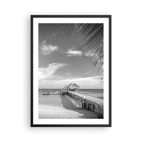 Poster in einem schwarzem Rahmen - Schwarz-weiße Landschaft mit einem Pier über einem ruhigen Meer - 50x70cm - Erinnerung oder Traum? - Moderne Wanddekoration für Wohnzimmer und Schlafzimmer ARTTOR